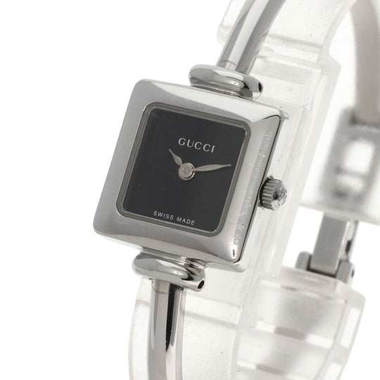 GUCCI Watches Quartz 1900L Stainless Steel , Stainless Steel Silver Square face black dial Women Used Authentic