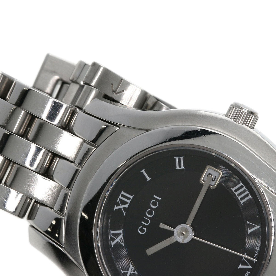 GUCCI Watches Quartz 5500L Stainless Steel , Stainless Steel Silver Round face black dial Women Used Authentic