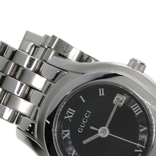 GUCCI Watches Quartz 5500L Stainless Steel , Stainless Steel Silver Round face black dial Women Used Authentic