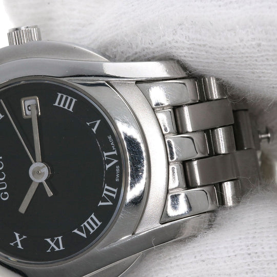 GUCCI Watches Quartz 5500L Stainless Steel , Stainless Steel Silver Round face black dial Women Used Authentic
