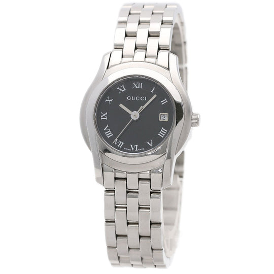 GUCCI Watches Quartz 5500L Stainless Steel , Stainless Steel Silver Round face black dial Women Used Authentic
