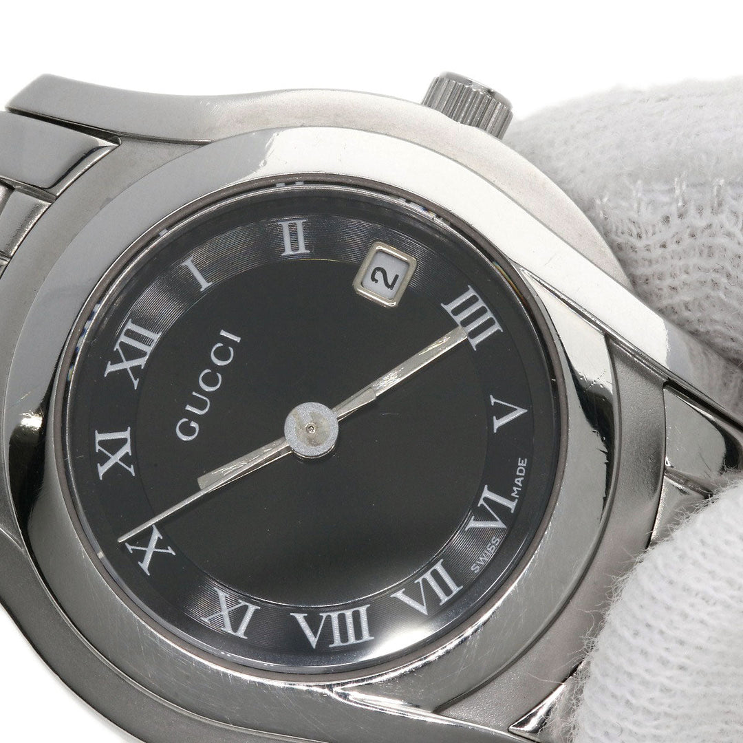 GUCCI Watches Quartz 5500L Stainless Steel , Stainless Steel Silver Round face black dial Women Used Authentic