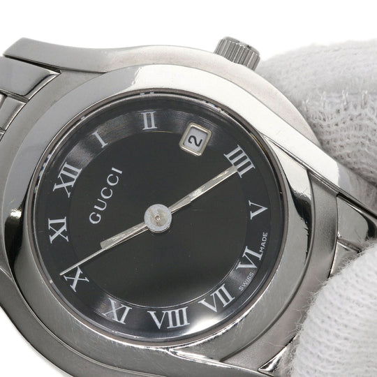 GUCCI Watches Quartz 5500L Stainless Steel , Stainless Steel Silver Round face black dial Women Used Authentic