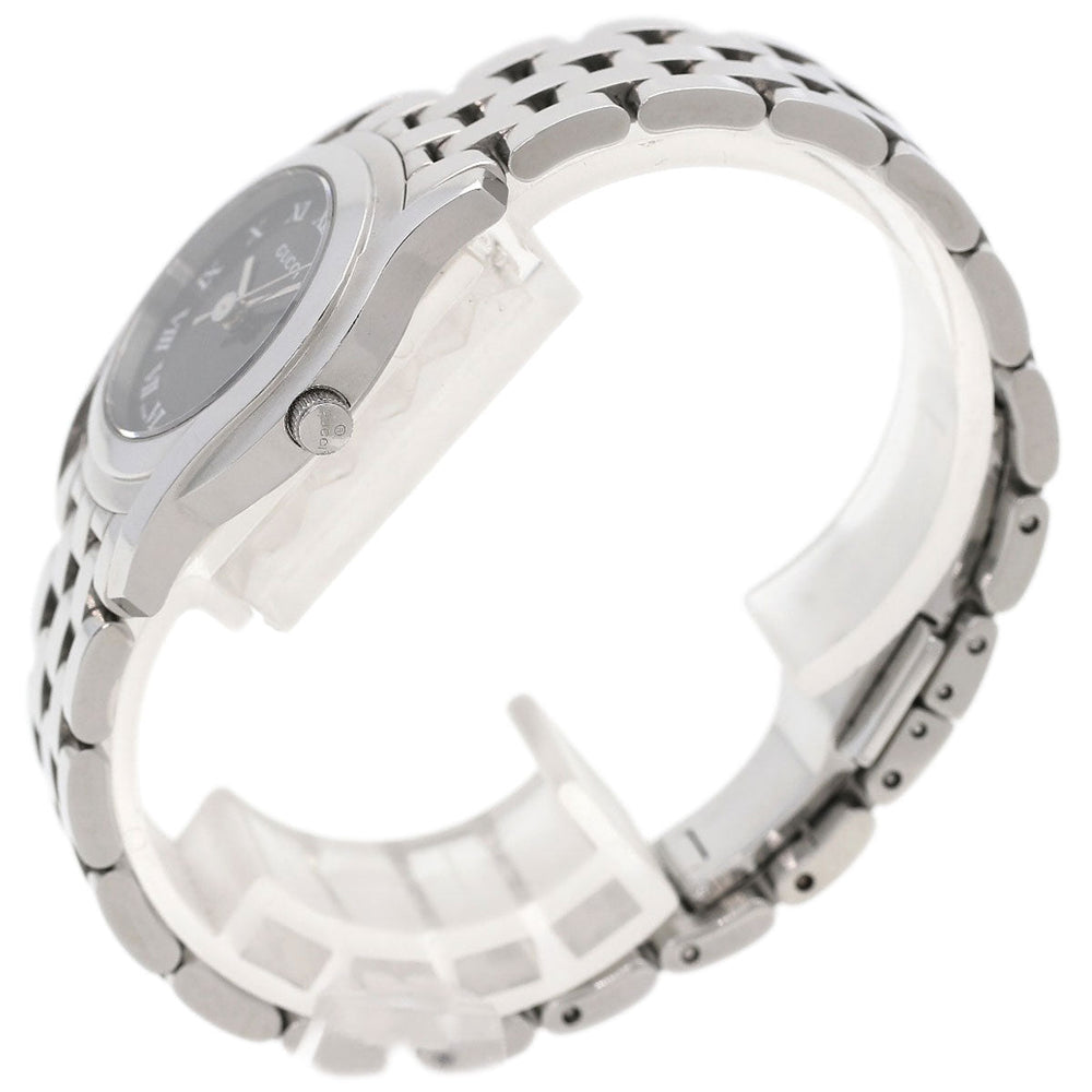 GUCCI Watches Quartz 5500L Stainless Steel , Stainless Steel Silver Round face black dial Women Used Authentic
