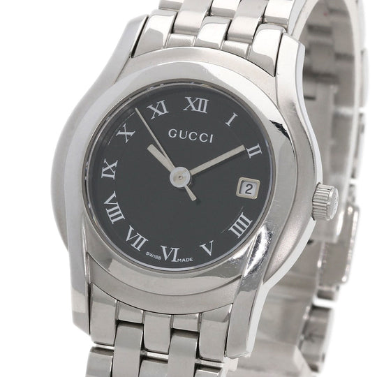 GUCCI Watches Quartz 5500L Stainless Steel , Stainless Steel Silver Round face black dial Women Used Authentic