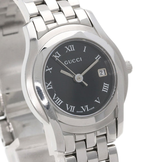 GUCCI Watches Quartz 5500L Stainless Steel , Stainless Steel Silver Round face black dial Women Used Authentic