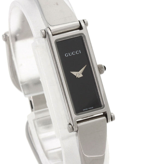 GUCCI Watches Quartz 1500L Stainless Steel , Stainless Steel Silver Square face black dial Women Used Authentic