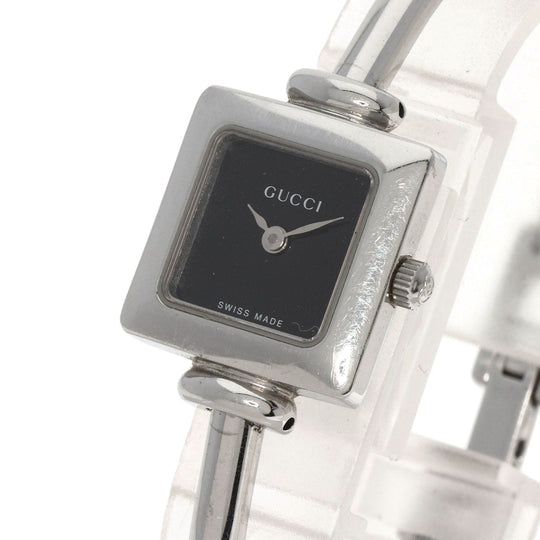 GUCCI Watches Quartz 1900L Stainless Steel , Stainless Steel Silver Square face black dial Women Used Authentic