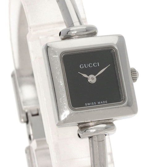 GUCCI Watches Quartz 1900L Stainless Steel , Stainless Steel Silver Square face black dial Women Used Authentic