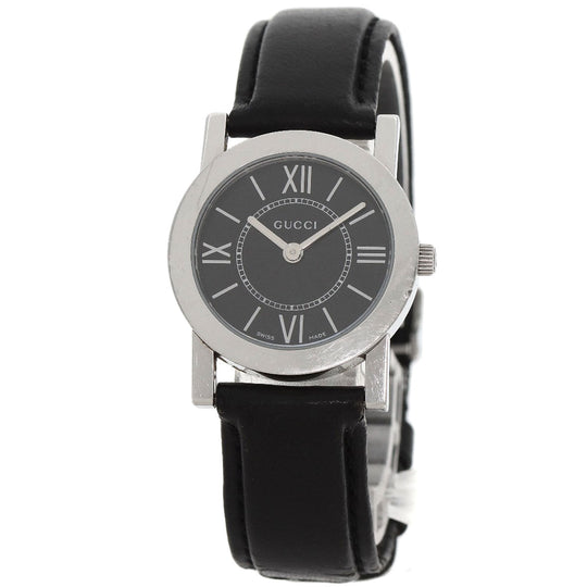 GUCCI Watches Quartz 5200L.1 Stainless Steel, Leather Silver Round face black dial Women Used Authentic