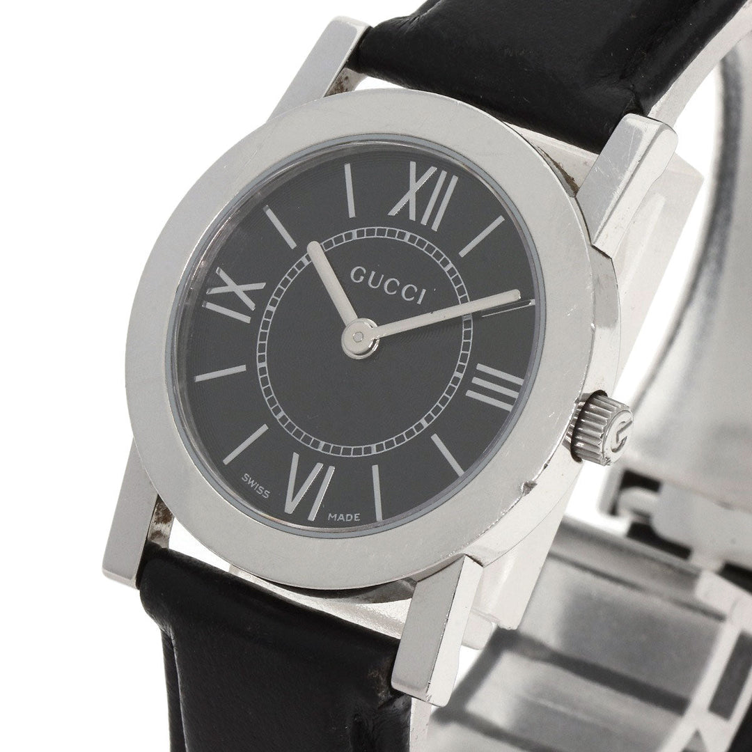 GUCCI Watches Quartz 5200L.1 Stainless Steel, Leather Silver Round face black dial Women Used Authentic