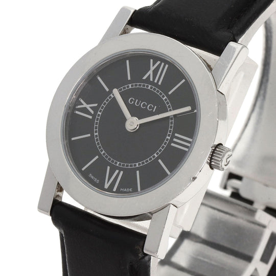 GUCCI Watches Quartz 5200L.1 Stainless Steel, Leather Silver Round face black dial Women Used Authentic