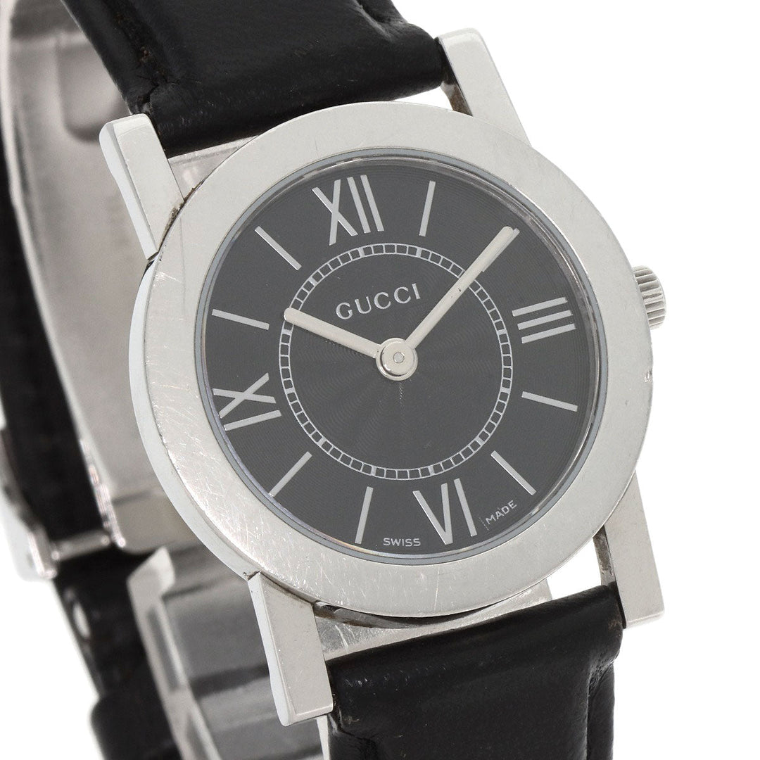 GUCCI Watches Quartz 5200L.1 Stainless Steel, Leather Silver Round face black dial Women Used Authentic
