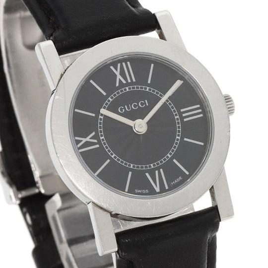 GUCCI Watches Quartz 5200L.1 Stainless Steel, Leather Silver Round face black dial Women Used Authentic