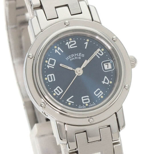 HERMES Watches Quartz CL4.210 Stainless Steel , Stainless Steel Silver Clipper blue dial Women Used Authentic