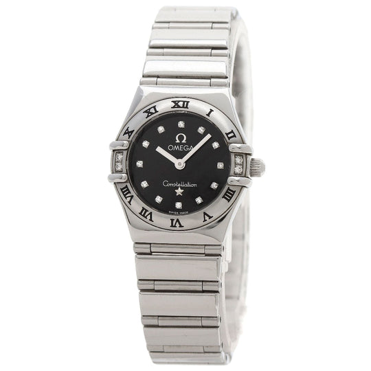 OMEGA Watches Quartz 1566.56 Stainless Steel , Stainless Steel Silver Constellation Mini 12P Diamond black dial Women Used Authentic
