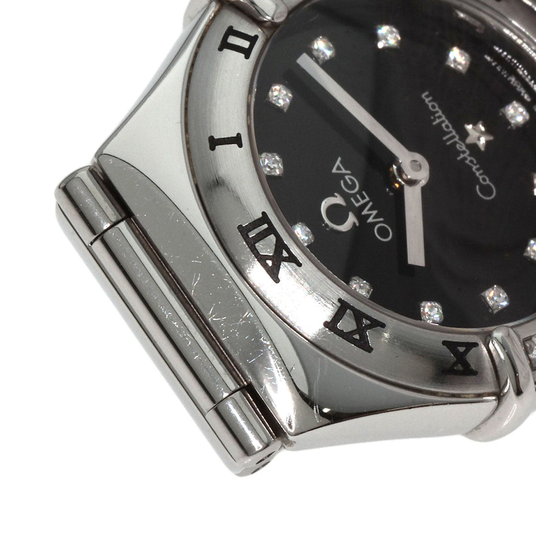 OMEGA Watches Quartz 1566.56 Stainless Steel , Stainless Steel Silver Constellation Mini 12P Diamond black dial Women Used Authentic