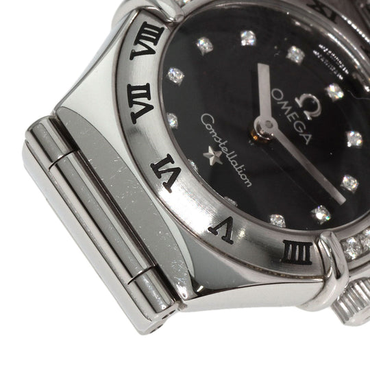 OMEGA Watches Quartz 1566.56 Stainless Steel , Stainless Steel Silver Constellation Mini 12P Diamond black dial Women Used Authentic