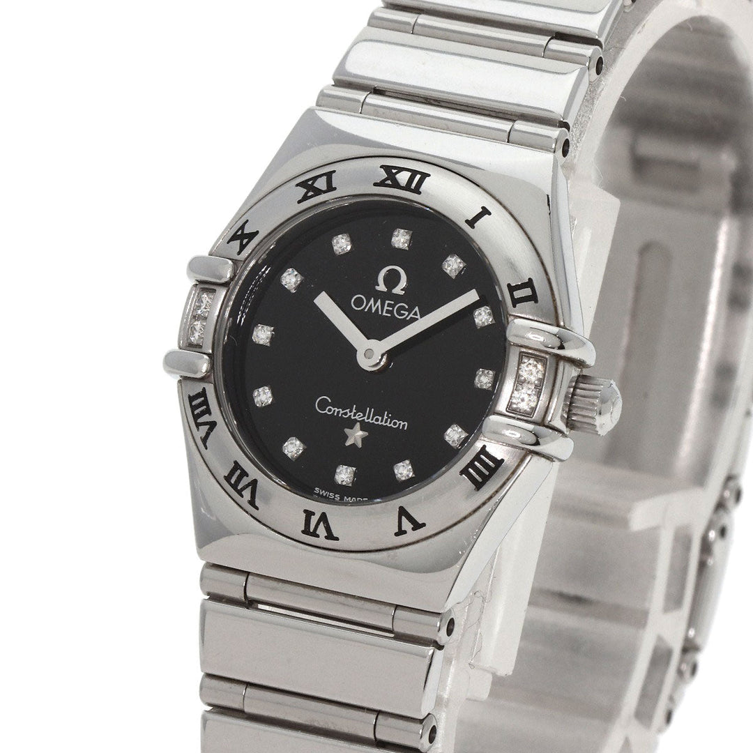 OMEGA Watches Quartz 1566.56 Stainless Steel , Stainless Steel Silver Constellation Mini 12P Diamond black dial Women Used Authentic