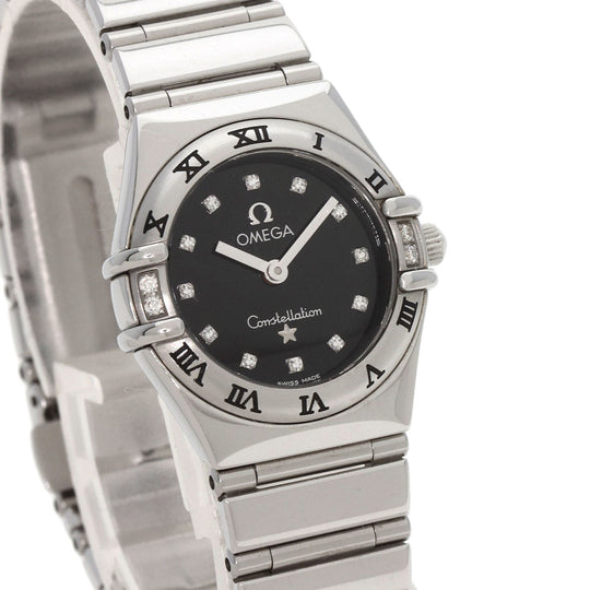 OMEGA Watches Quartz 1566.56 Stainless Steel , Stainless Steel Silver Constellation Mini 12P Diamond black dial Women Used Authentic