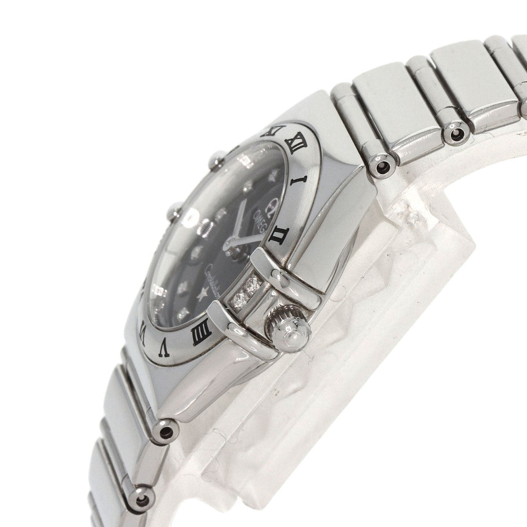 OMEGA Watches Quartz 1566.56 Stainless Steel , Stainless Steel Silver Constellation Mini 12P Diamond black dial Women Used Authentic