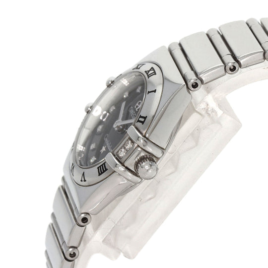 OMEGA Watches Quartz 1566.56 Stainless Steel , Stainless Steel Silver Constellation Mini 12P Diamond black dial Women Used Authentic