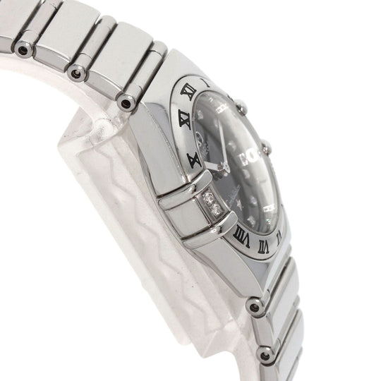 OMEGA Watches Quartz 1566.56 Stainless Steel , Stainless Steel Silver Constellation Mini 12P Diamond black dial Women Used Authentic