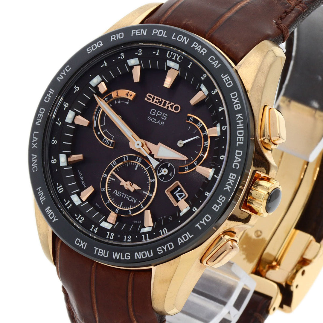 SEIKO Watches Solar Powered SBXB060 8X53-0AF0-2 Gold Plated, Leather gold Astron Novak Djokovic collaboration limited to 3000 pieces Brown dial mens Used Authentic