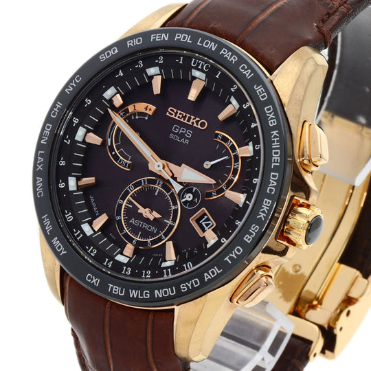 SEIKO Watches Solar Powered SBXB060 8X53-0AF0-2 Gold Plated, Leather gold Astron Novak Djokovic collaboration limited to 3000 pieces Brown dial mens Used Authentic
