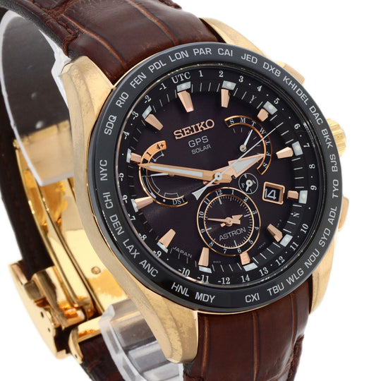 SEIKO Watches Solar Powered SBXB060 8X53-0AF0-2 Gold Plated, Leather gold Astron Novak Djokovic collaboration limited to 3000 pieces Brown dial mens Used Authentic