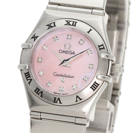 OMEGA Watches Quartz 1567.66 Stainless Steel , Stainless Steel Silver Constellation 12P Diamond Pink shell dial Women Used Authentic