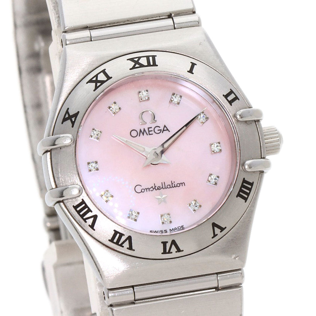OMEGA Watches Quartz 1567.66 Stainless Steel , Stainless Steel Silver Constellation 12P Diamond Pink shell dial Women Used Authentic