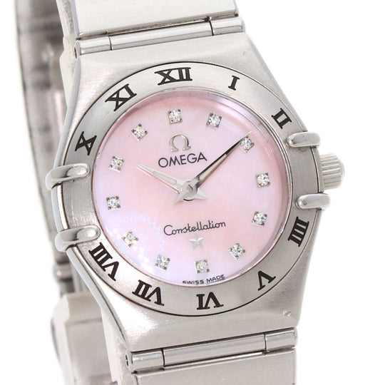 OMEGA Watches Quartz 1567.66 Stainless Steel , Stainless Steel Silver Constellation 12P Diamond Pink shell dial Women Used Authentic