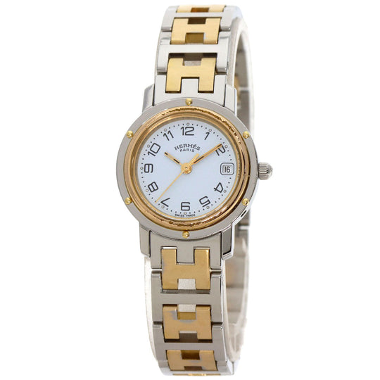 HERMES Watches Quartz Stainless Steel , SSxGP gold Clipper old type white dial Women Used Authentic