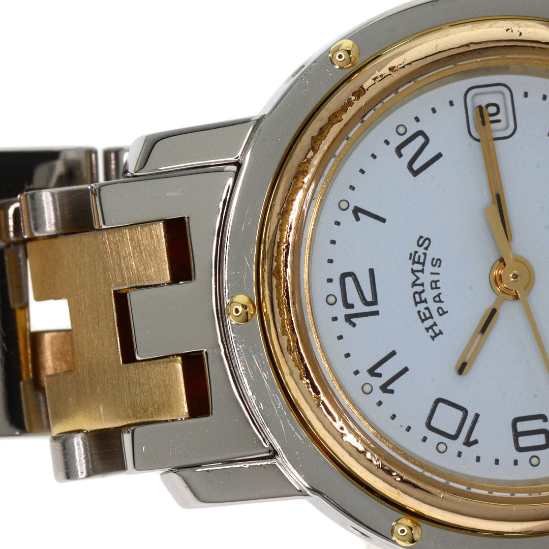 HERMES Watches Quartz Stainless Steel , SSxGP gold Clipper old type white dial Women Used Authentic