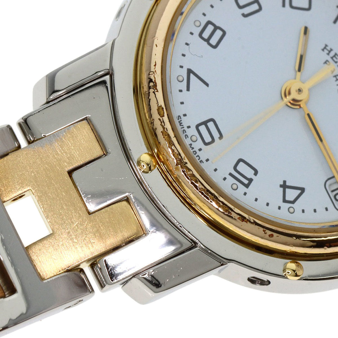 HERMES Watches Quartz Stainless Steel , SSxGP gold Clipper old type white dial Women Used Authentic