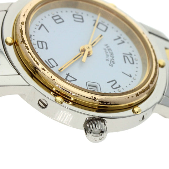 HERMES Watches Quartz Stainless Steel , SSxGP gold Clipper old type white dial Women Used Authentic