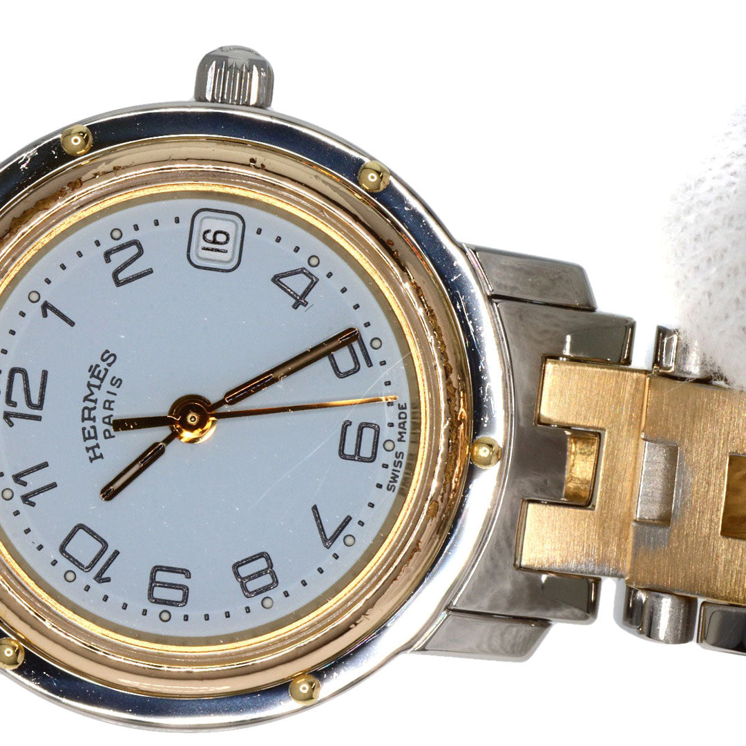 HERMES Watches Quartz Stainless Steel , SSxGP gold Clipper old type white dial Women Used Authentic