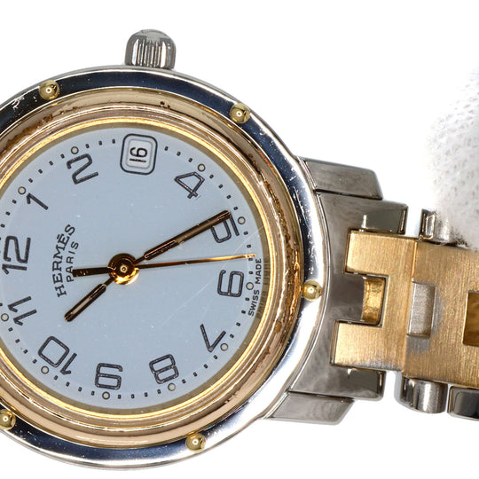 HERMES Watches Quartz Stainless Steel , SSxGP gold Clipper old type white dial Women Used Authentic