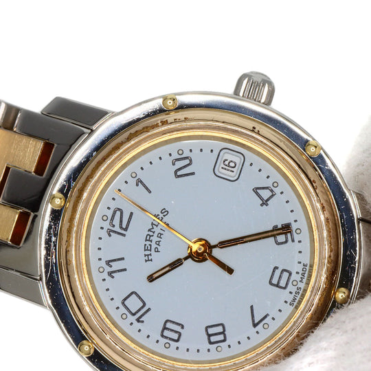 HERMES Watches Quartz Stainless Steel , SSxGP gold Clipper old type white dial Women Used Authentic