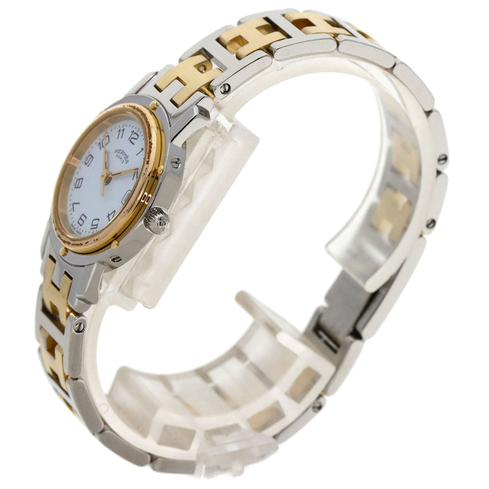 HERMES Watches Quartz Stainless Steel , SSxGP gold Clipper old type white dial Women Used Authentic