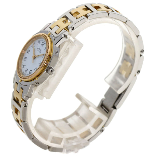 HERMES Watches Quartz Stainless Steel , SSxGP gold Clipper old type white dial Women Used Authentic