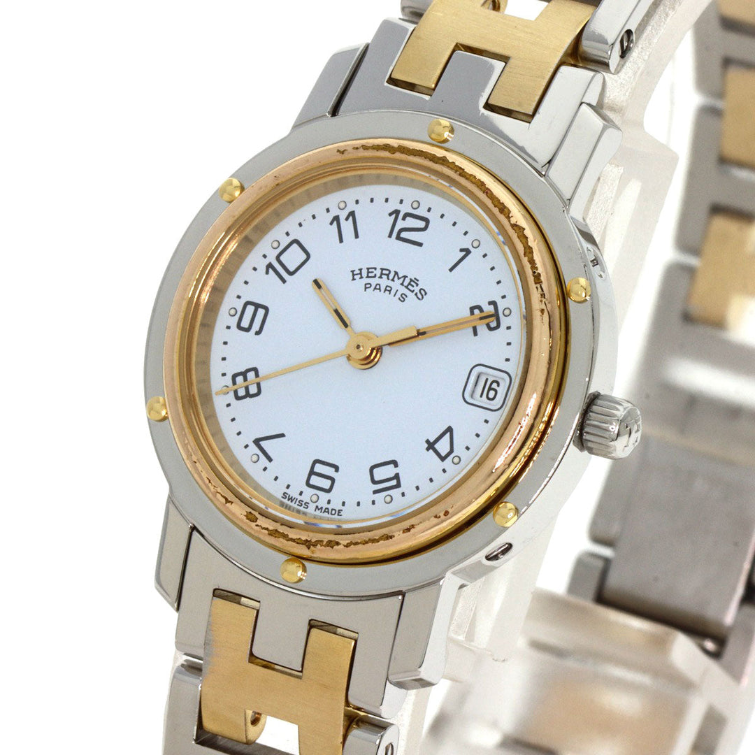 HERMES Watches Quartz Stainless Steel , SSxGP gold Clipper old type white dial Women Used Authentic