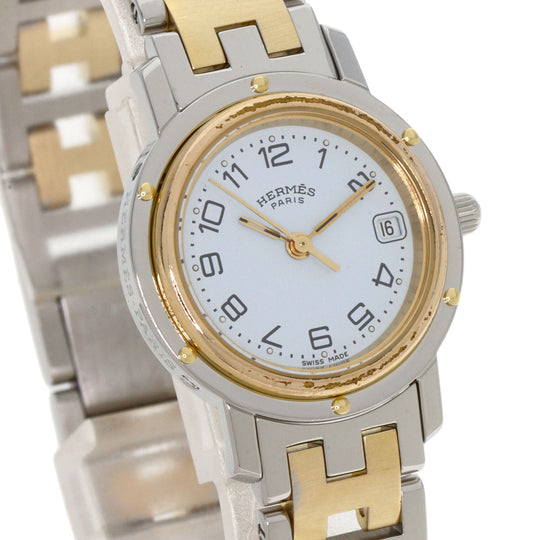 HERMES Watches Quartz Stainless Steel , SSxGP gold Clipper old type white dial Women Used Authentic
