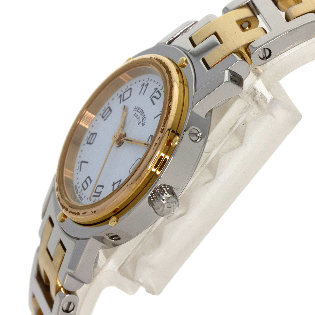HERMES Watches Quartz Stainless Steel , SSxGP gold Clipper old type white dial Women Used Authentic