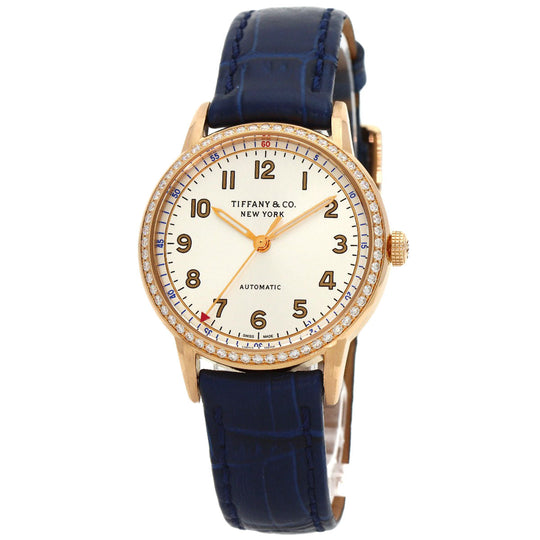 TIFFANY&Co. Watches Mechanical Automatic CT60 K18PG, Leather, Diamond gold Round Face Bezel Diamond Silver dial mens Used Authentic
