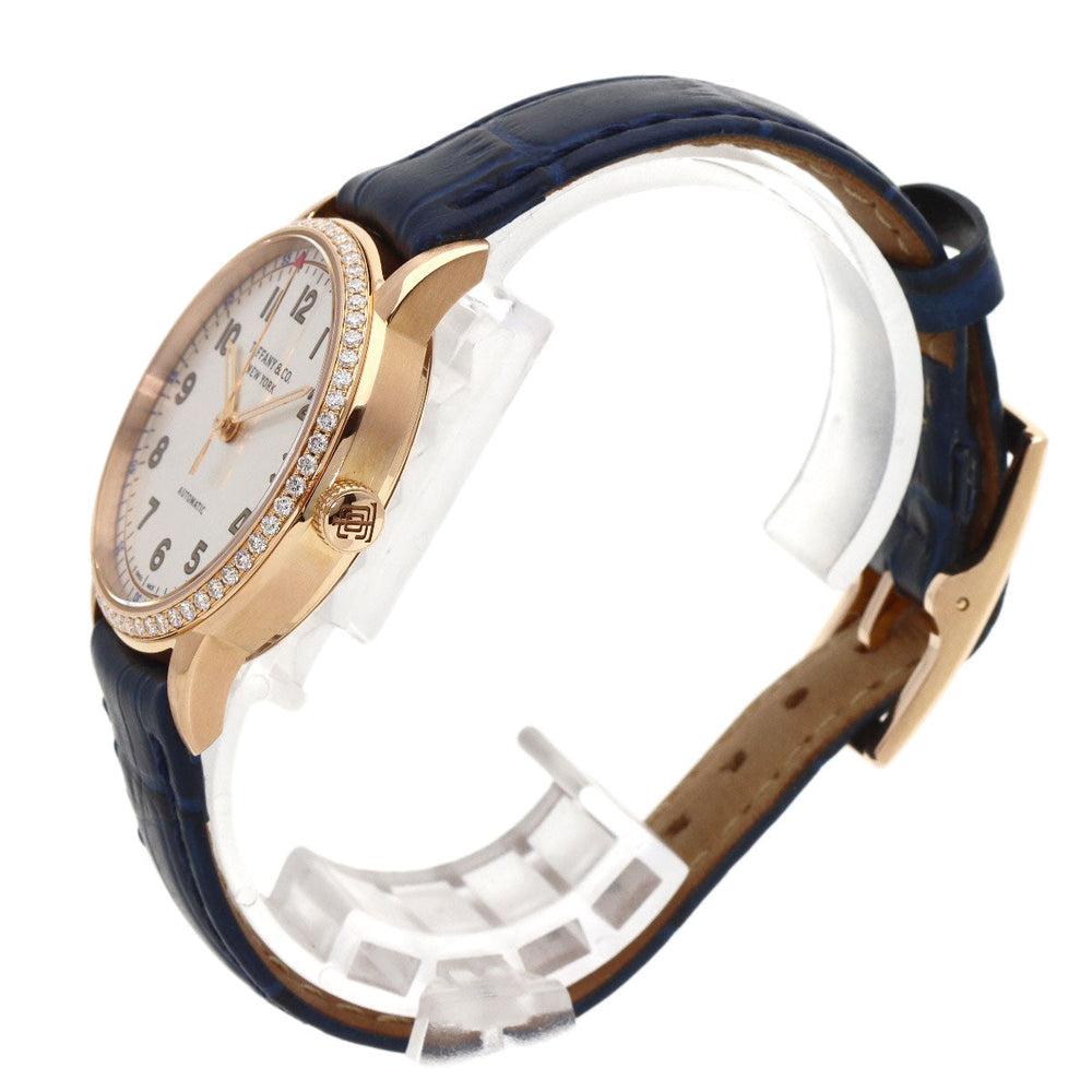 TIFFANY&Co. Watches Mechanical Automatic CT60 K18PG, Leather, Diamond gold Round Face Bezel Diamond Silver dial mens Used Authentic