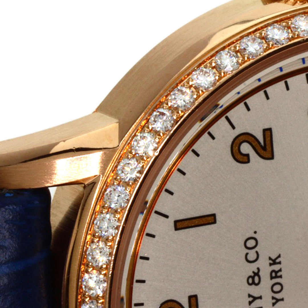 TIFFANY&Co. Watches Mechanical Automatic CT60 K18PG, Leather, Diamond gold Round Face Bezel Diamond Silver dial mens Used Authentic