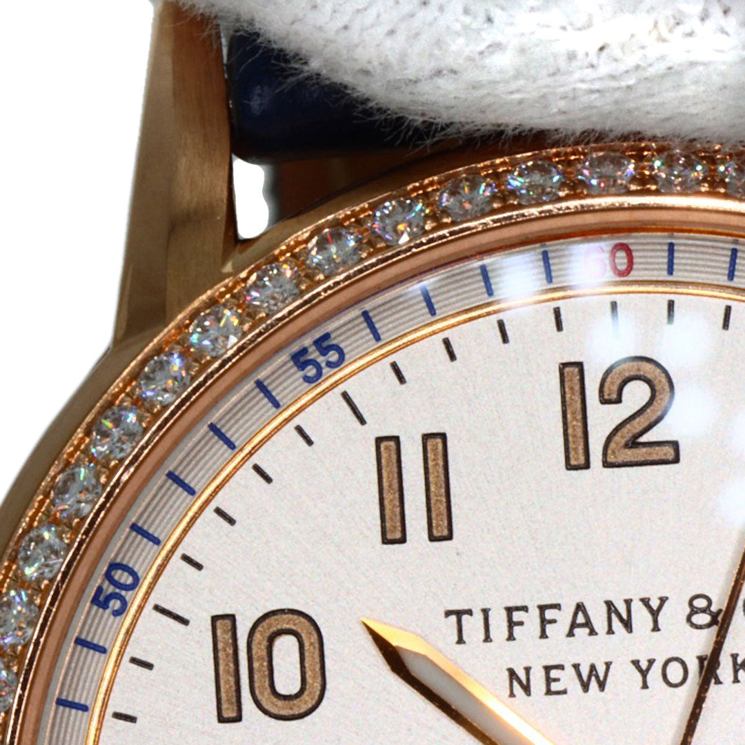 TIFFANY&Co. Watches Mechanical Automatic CT60 K18PG, Leather, Diamond gold Round Face Bezel Diamond Silver dial mens Used Authentic