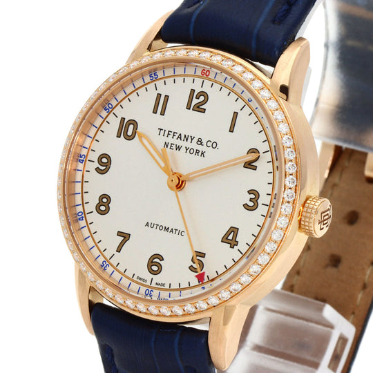 TIFFANY&Co. Watches Mechanical Automatic CT60 K18PG, Leather, Diamond gold Round Face Bezel Diamond Silver dial mens Used Authentic